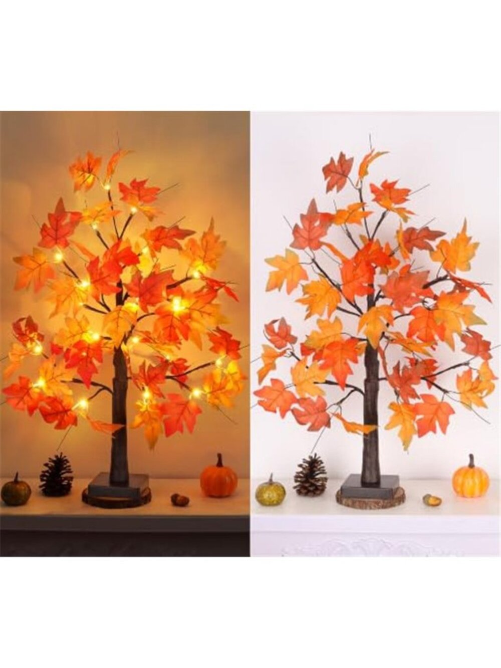 1 Pack 24 Inch Fall Maple Tree with 48LED Battery Operated Lighted Tabletop